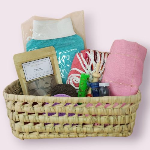 Panier Hammam Traditionnel Marocain avec 12 produits authentiques de beauté et bien-être