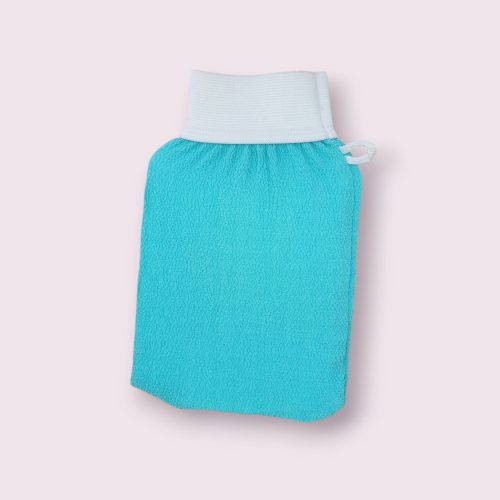 Gant Kessa bleu traditionnel marocain pour exfoliation au hammam, élimine les peaux mortes et adoucit la peau.